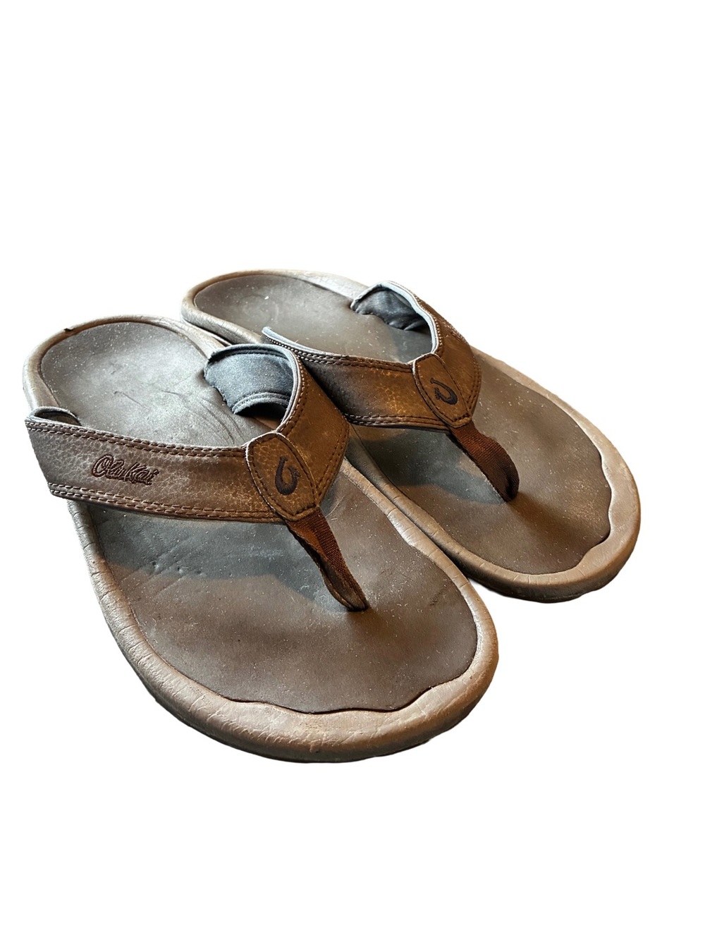 OluKai Ohana Men’s Leather Flip Flop Sandals Size 12 – Dark Wood 🤎 Leather